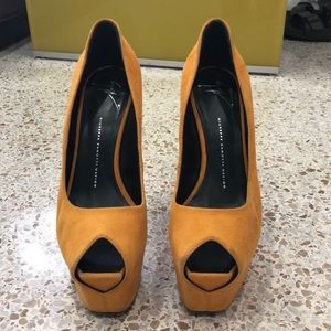 Giuseppe Zanotti Suede Peep Toe Platform Heel